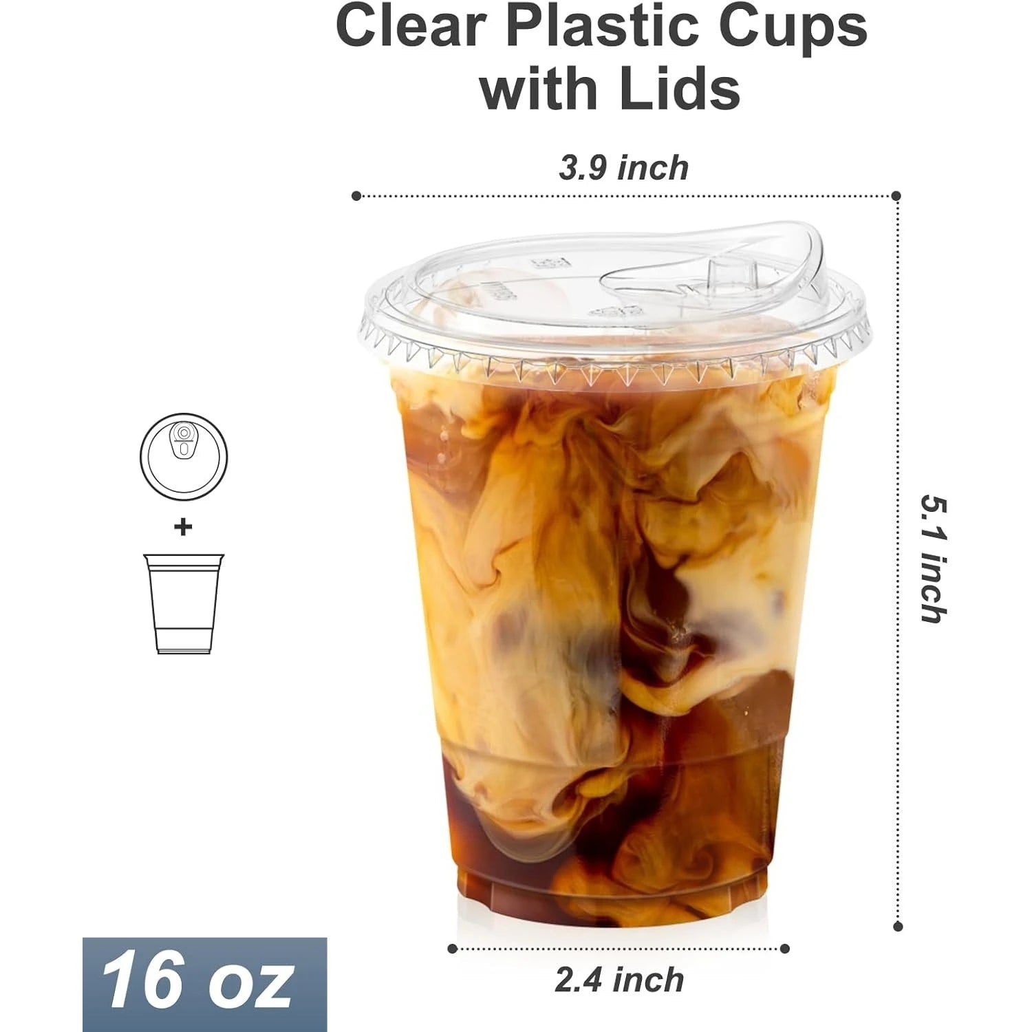 Clear Disposable Plastic Cups with Sip Lids – Iced Coffee & Smoothie Cups, 12/16/20oz, 20 or 50 Pack