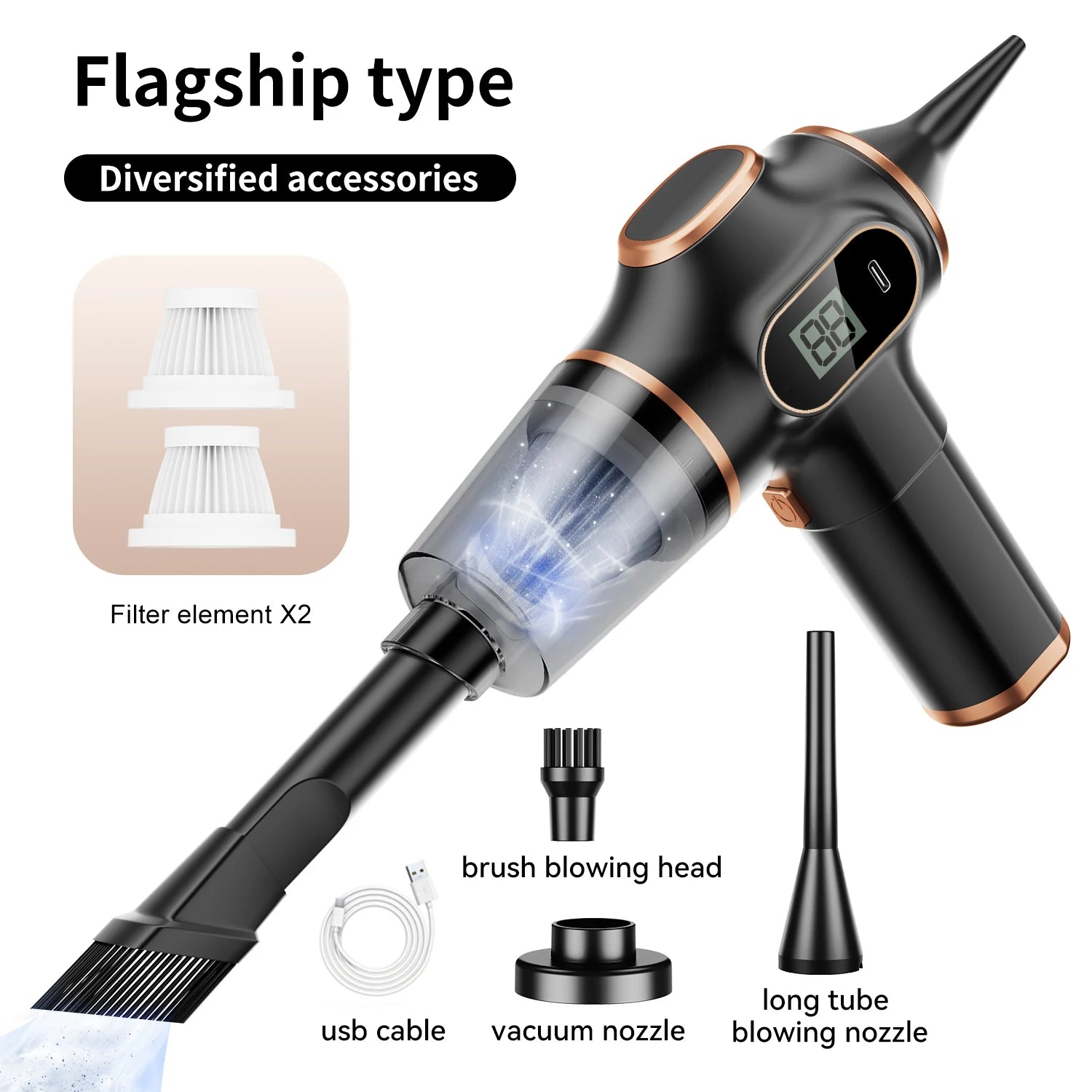 Wireless Handheld Car Vacuum Cleaner — 95000PA Suction, HEPA Filter, 2000mAh Battery
