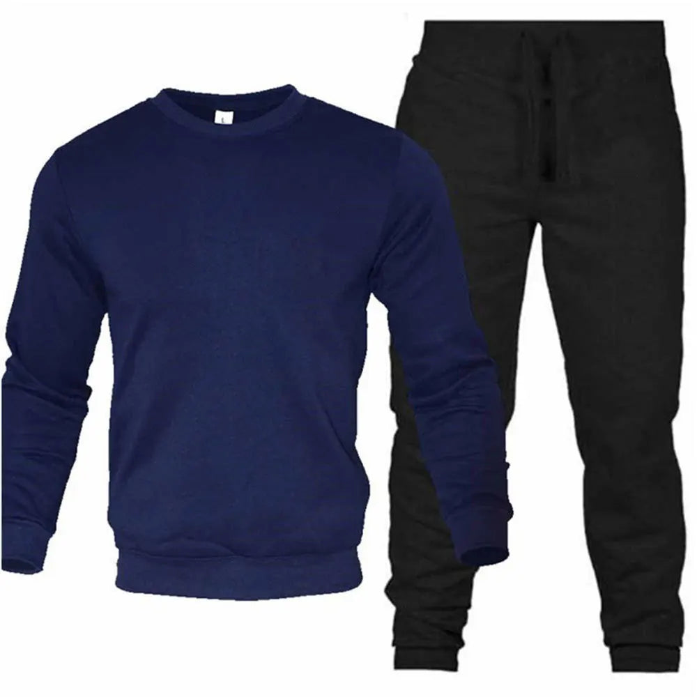 Men's Hooded Sweatshirt & Drawstring Pants Set – Casual Sport Running 2-Piece Tracksuit