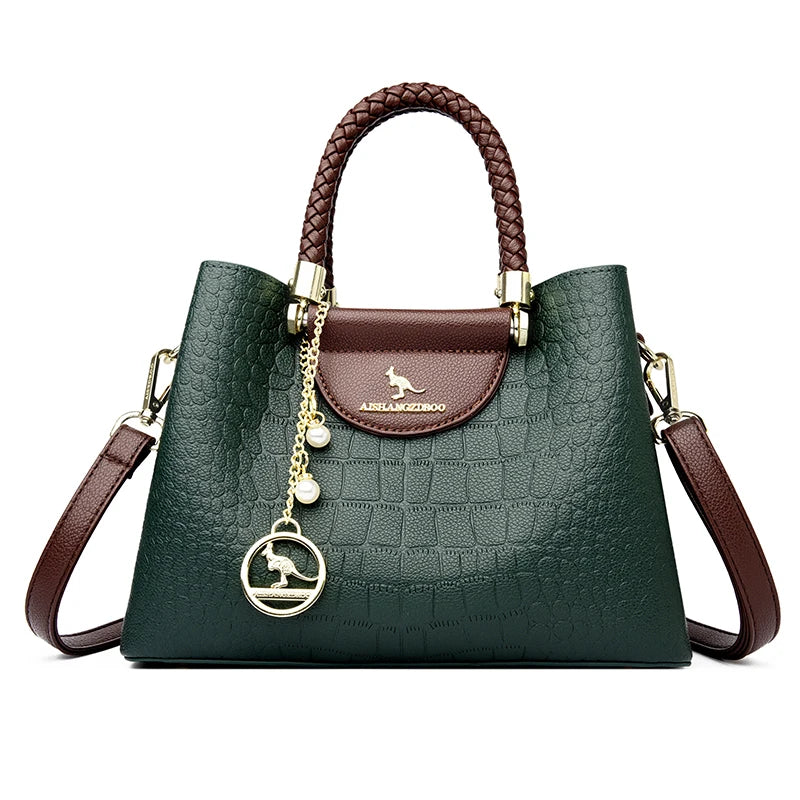 VANDERWAH Woven Handle Alligator Microfiber Leather Tote – Luxury Designer Shoulder Handbag for Women