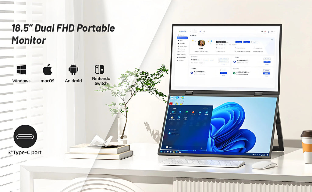 18.5-Inch Dual Portable Monitor – Full HD Folding Screens