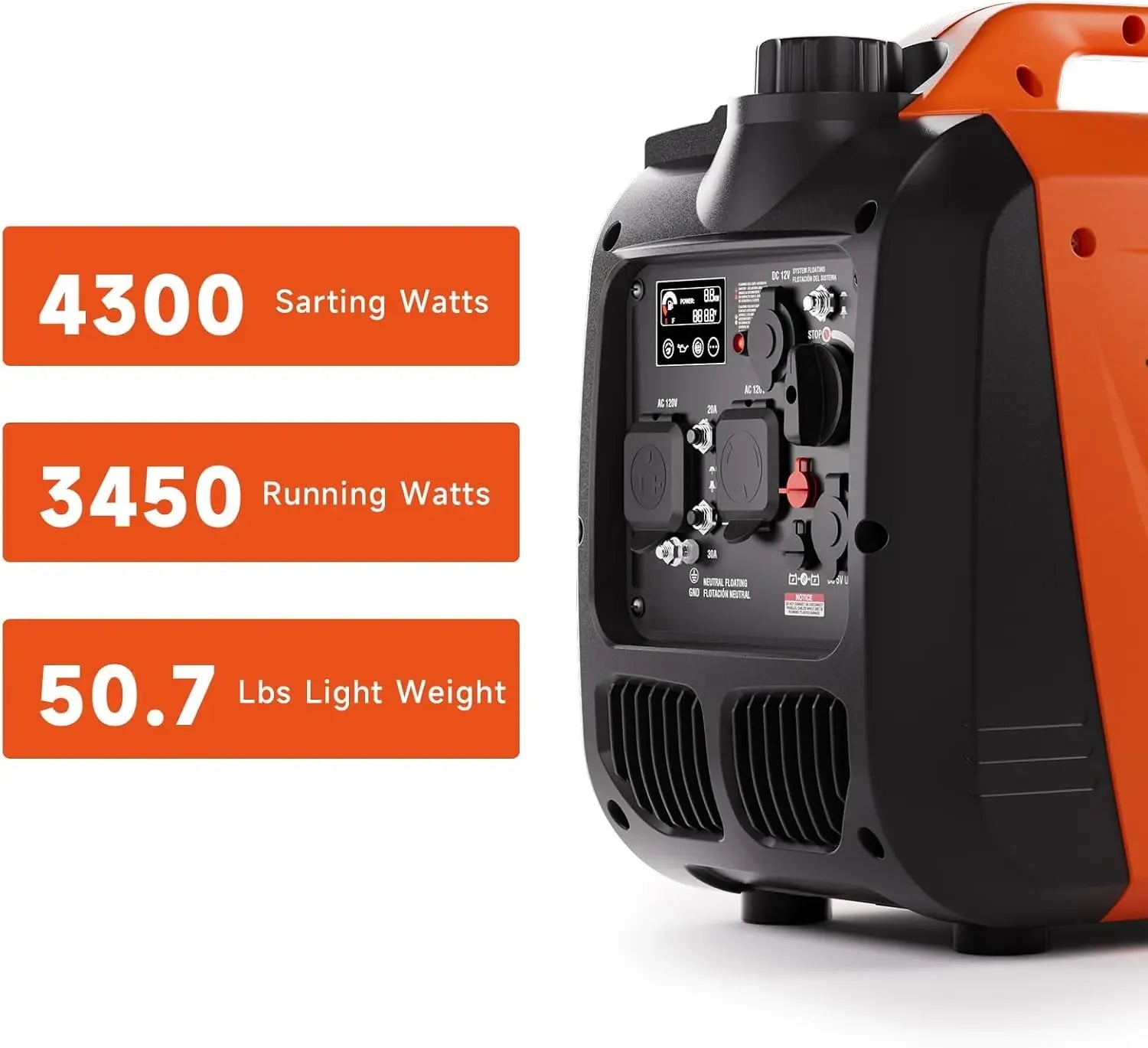 4300W Portable Inverter Generator — Super Quiet Gas-Powered, RV-Ready for Camping, Home & Emergency Use