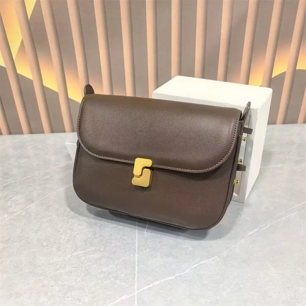 French Niche Top-Grain Genuine Leather Small Square Shoulder Bag – Luxury Crossbody Satchel for Women
