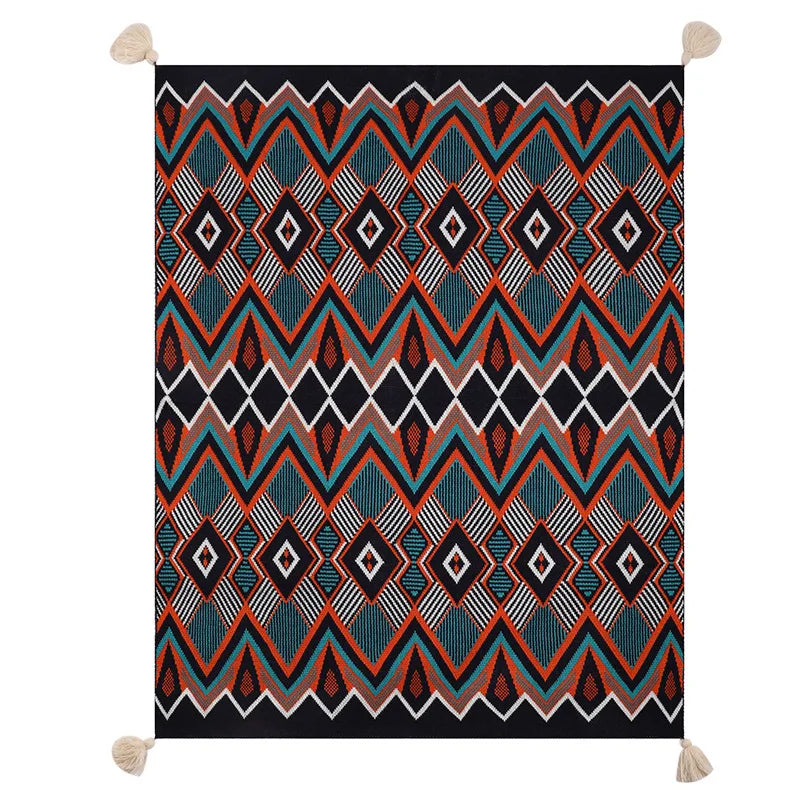 Boho Aztec Throw Blanket – Woven Plaid Sofa Cover, Wall Tapestry & Bed Blanket