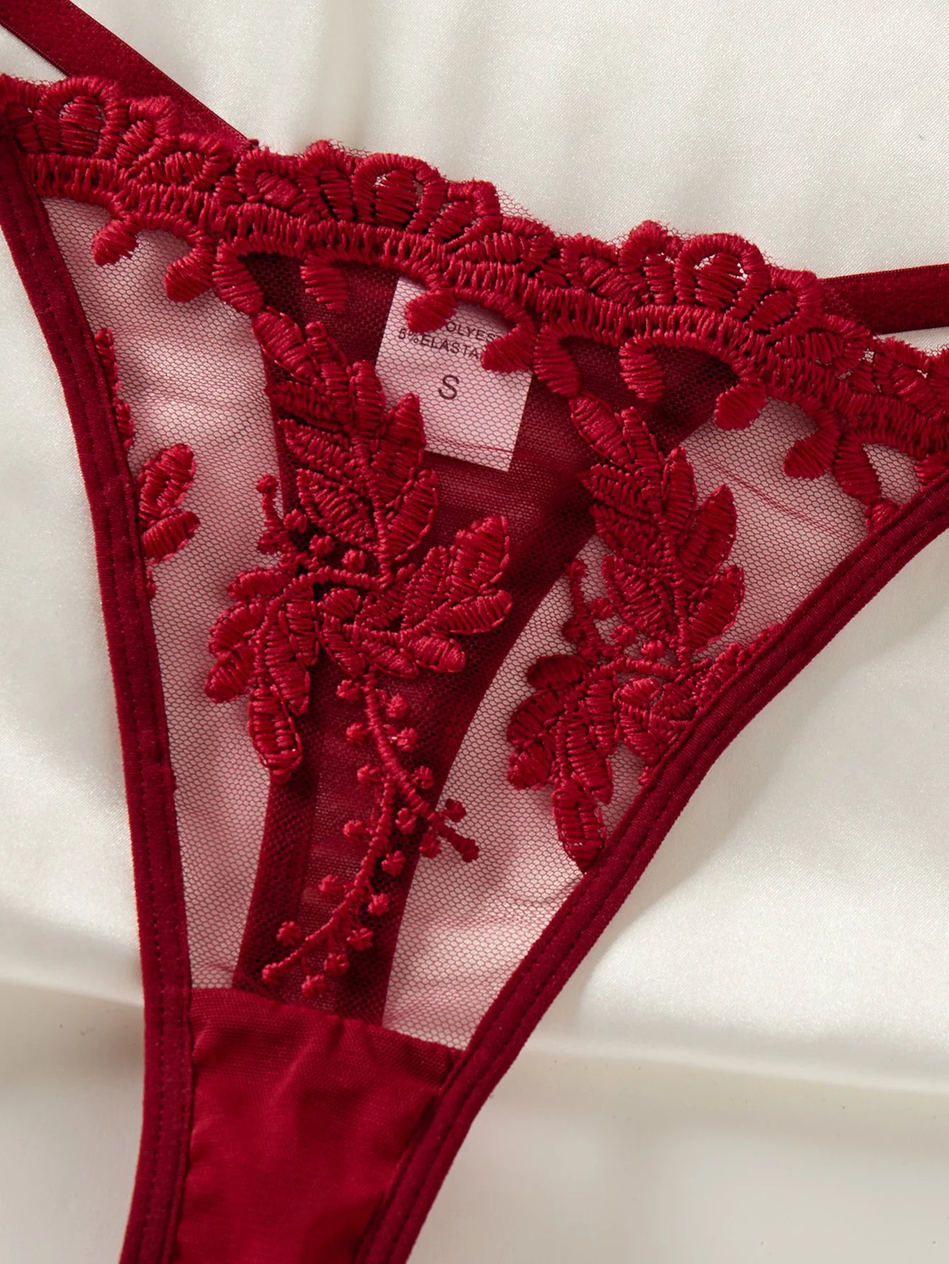 Wine Red Wheat Ear Embroidery Nightgown – Semi-Transparent Bow Countryside Elegant Sleepwear