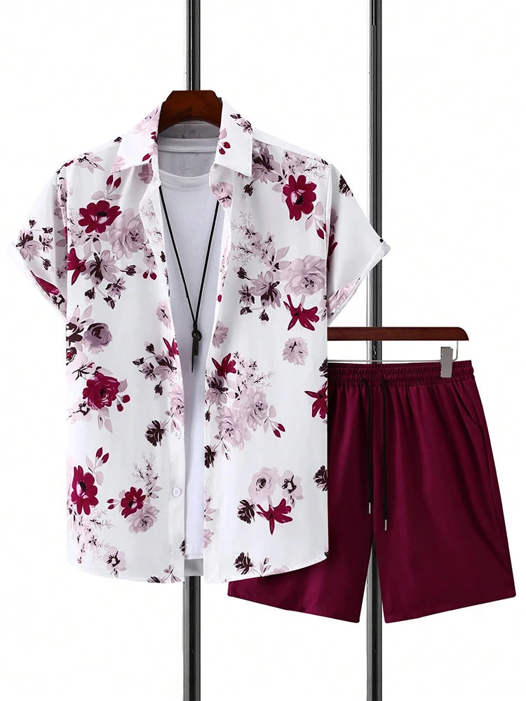 Men's Hawaiian Short Sleeve Shirt & Beach Shorts Set – Summer Vacation 2-Piece