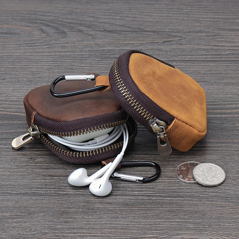PU Leather Carabiner Coin Purse Keychain – Retro Mini Wallet in Multiple Colors