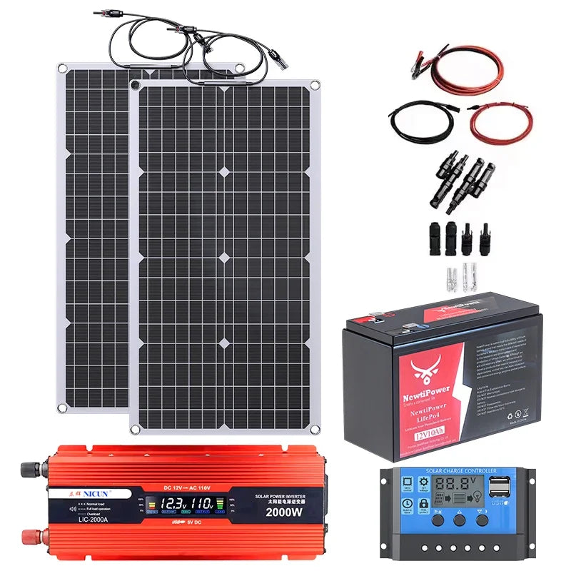 2000W Off-Grid Solar Complete Kit – 100A MPPT Controller, 110V/220V Inverter & LiFePO4 Battery