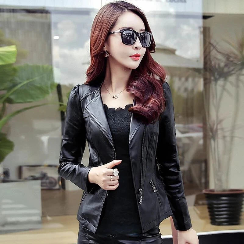 Women's Black Faux Leather Jacket – Zip-Front Biker Style