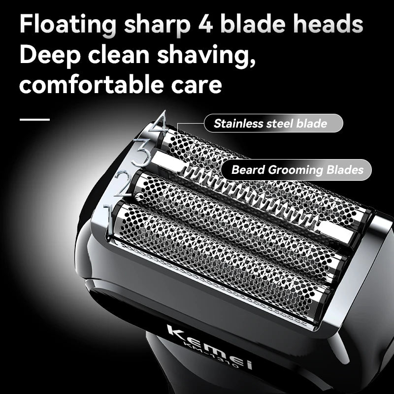 Kemei KM-1310 Rechargeable Men's Electric Shaver – 4-Blade Reciprocating, Wet/Dry, 100-Min Battery