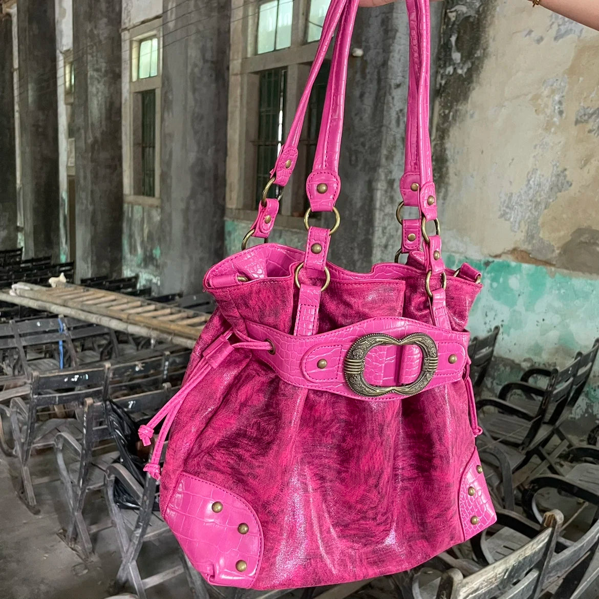 ABQP Vintage Distressed Large Capacity Underarm Tote Crossbody Bag – Designer Shoulder Handbag for Women