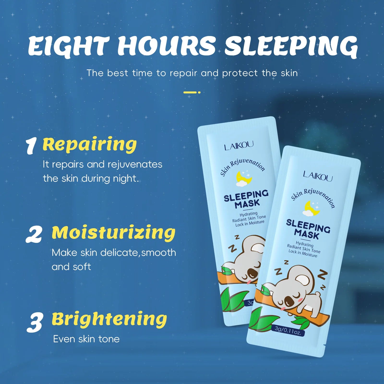 LAIKOU 7-Piece Sleeping Face Mask Set — Snail & Matcha