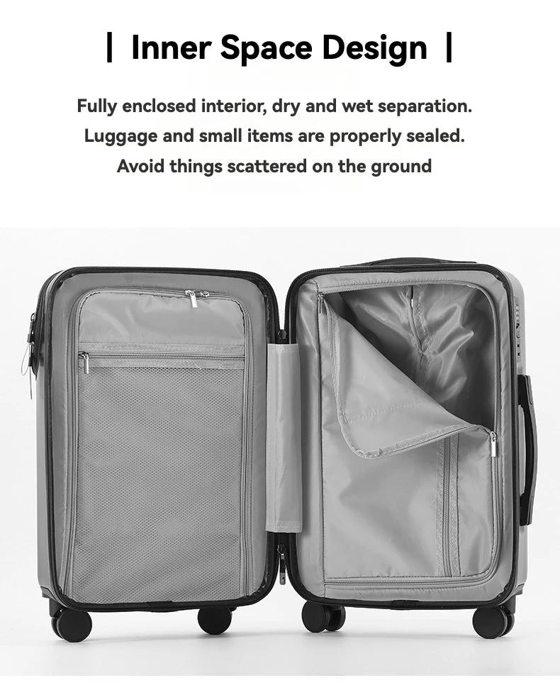 2024 Durable Large Capacity Luggage Set — Front Open with Built-In Charging Port, Carry-On Travel 20/22/24/26"