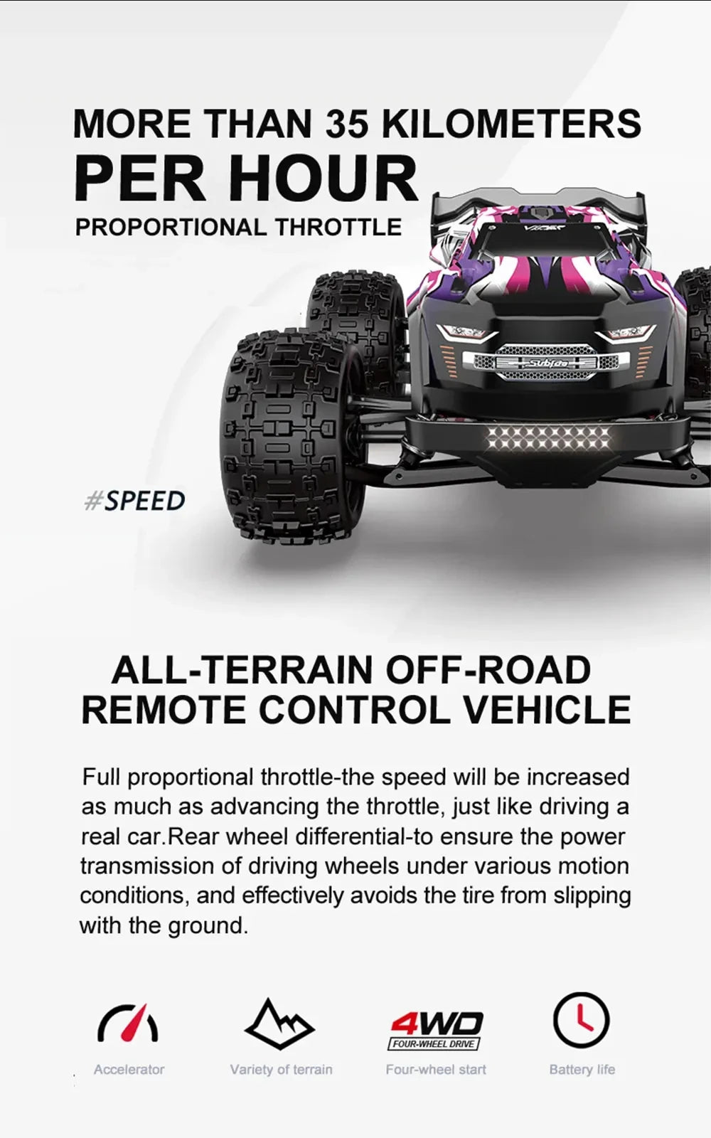 50KM/H 1:16 Scale 4WD RC Car with LED Lights – High Speed Off-Road Buggy Truck