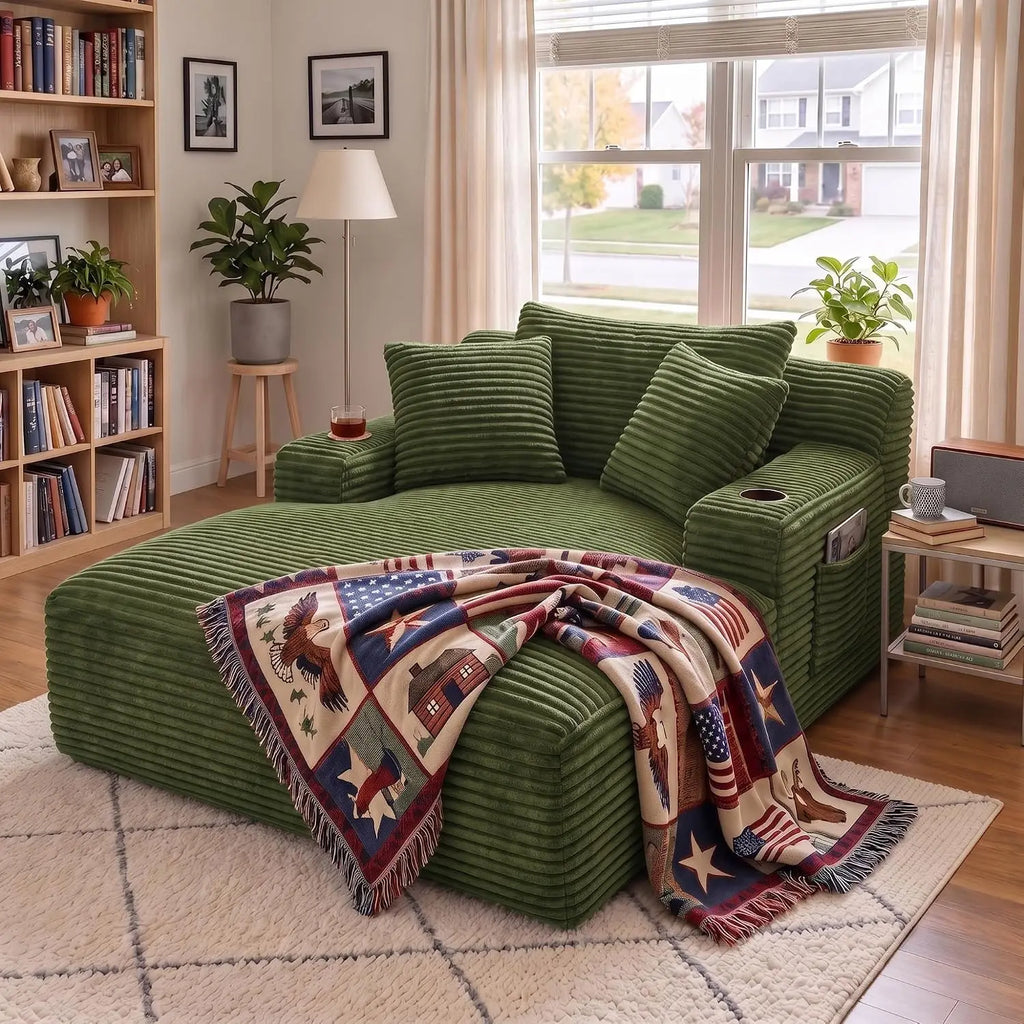 66-Inch Corduroy Chaise Lounge with 3 Pillows