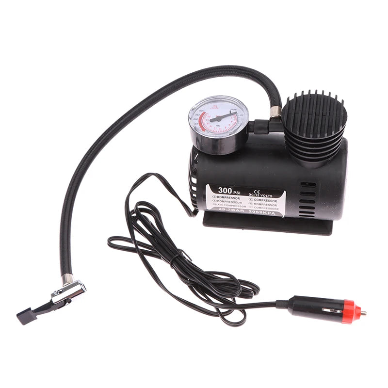 12V Corded Tire Inflator with Analog Gauge, 300 PSI