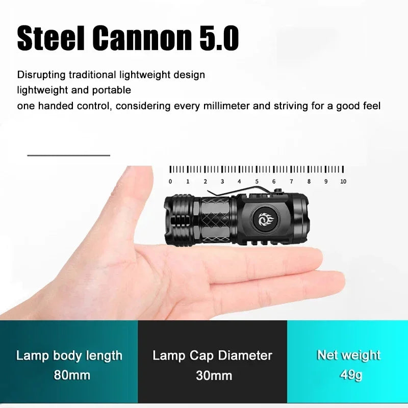 High Power LED Flashlight – Built-In Rechargeable Battery, Pen Clip Torch for Camping & Emergency Use