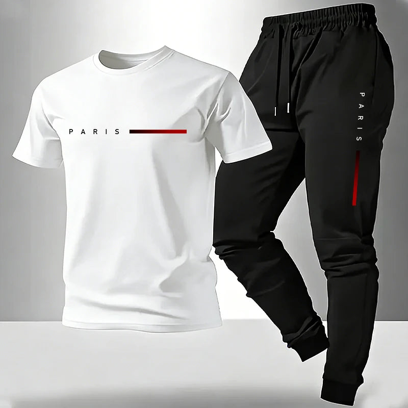 Men's Short Sleeve T-Shirt & Sweatpants Set – Spring Summer Daily Casual Sport Tracksuit