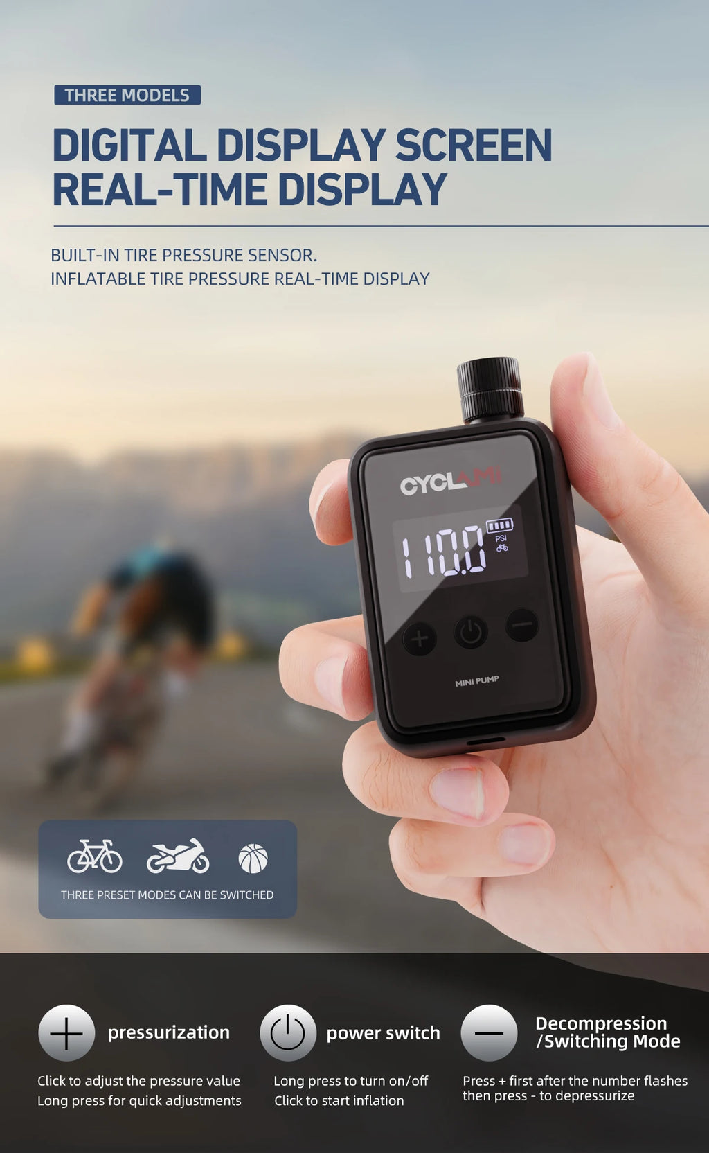 Portable Electric Bike Pump for Presta and Schrader Valves