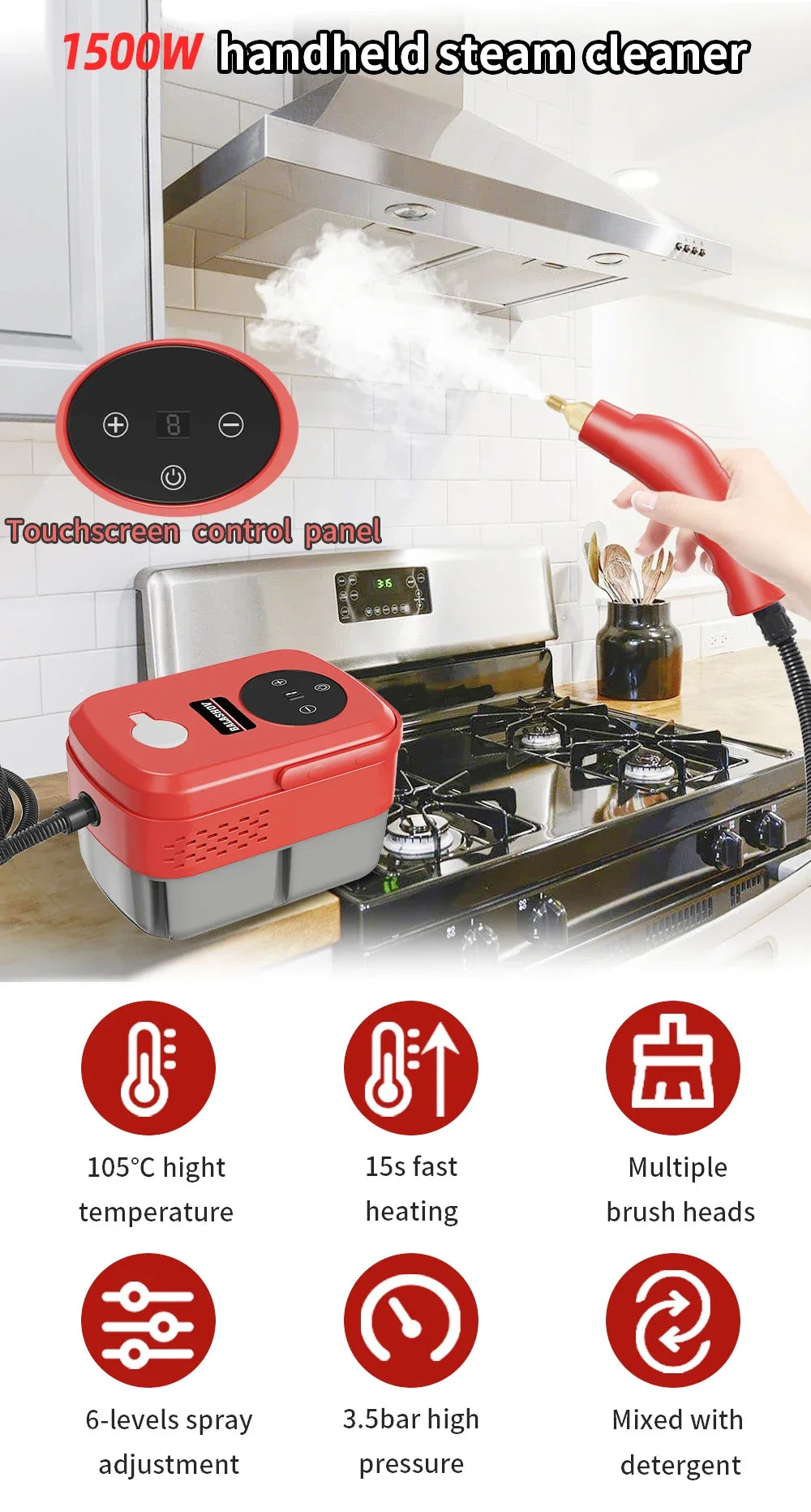 2500W Handheld Steam Cleaner – High Temperature for Air Conditioner, Kitchen Hood & Car (110V/220V)