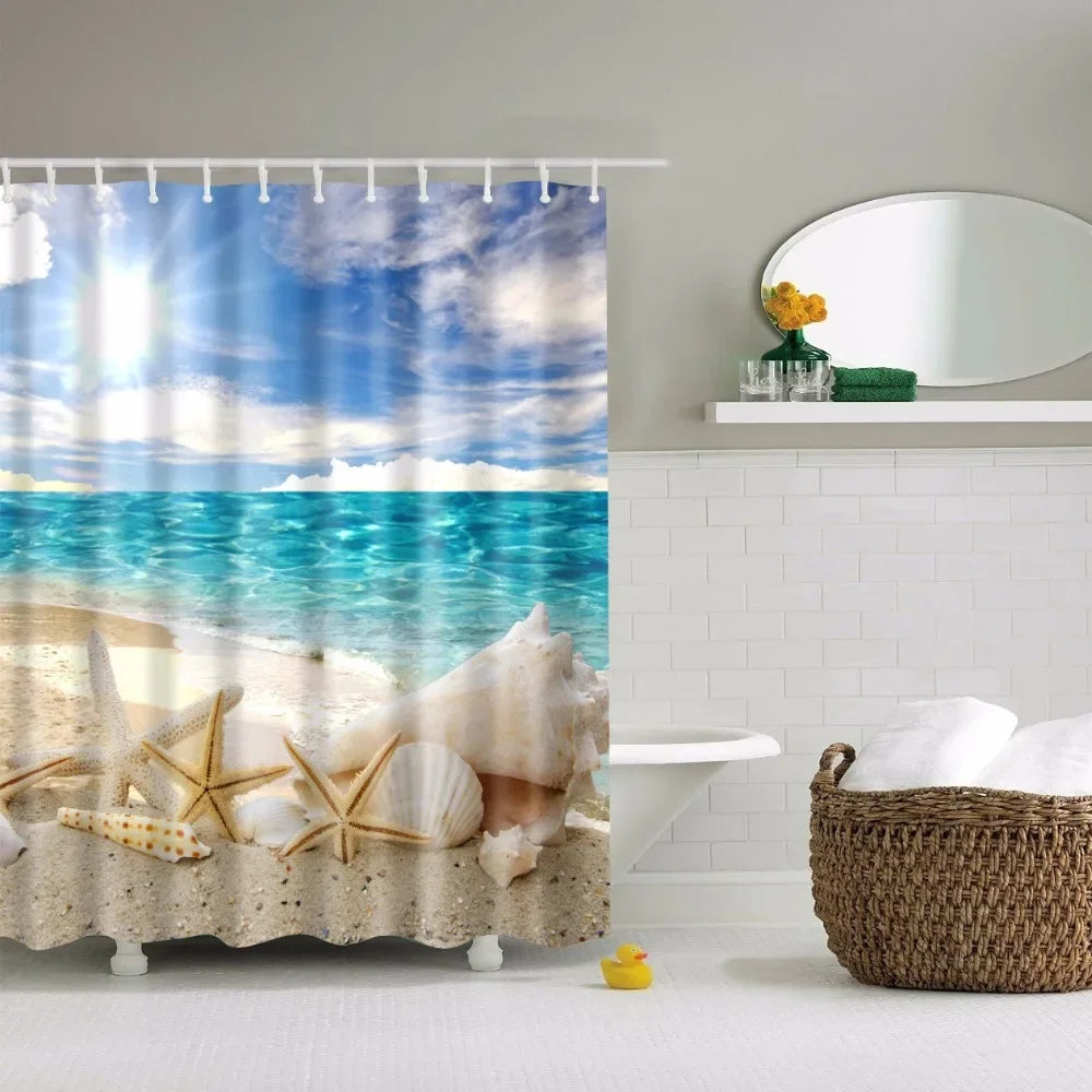 Seaside Beach Shells Bathroom Shower Curtain