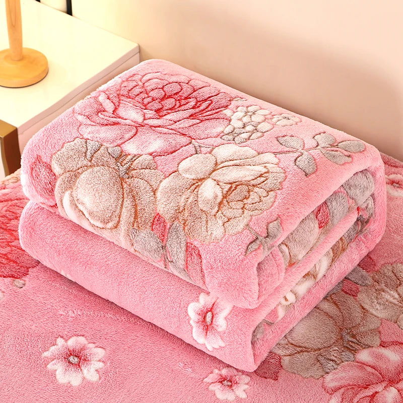 Floral Fleece Blanket – Warm Travel Shawl & Sofa Nap Blanket, Pet-Friendly, 70x100cm