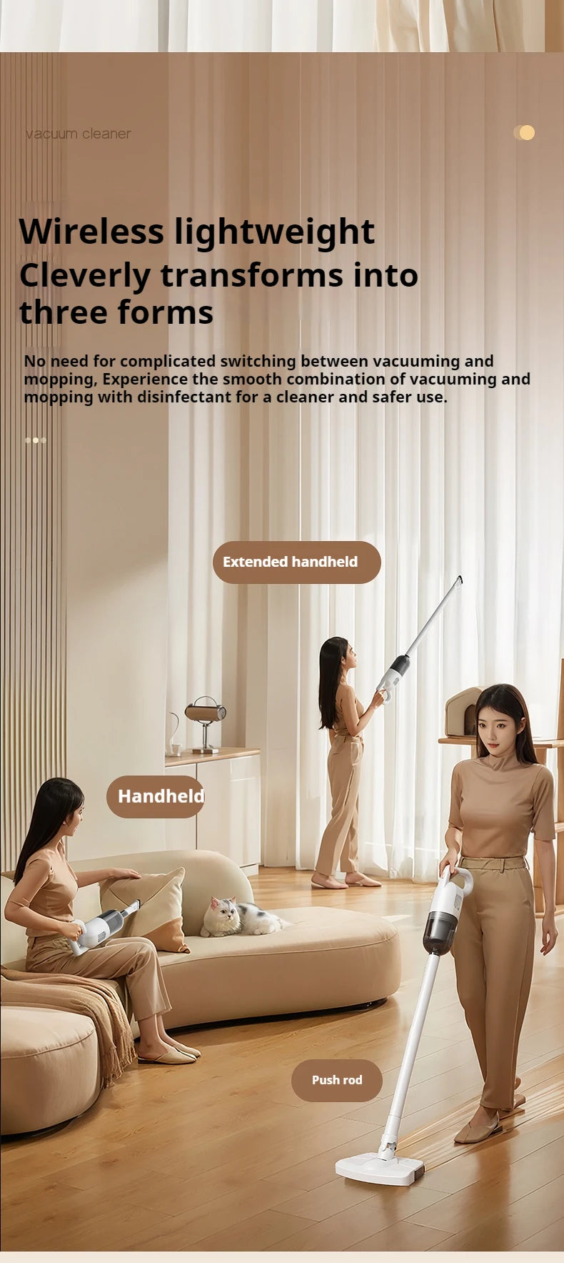 2-in-1 Cordless Vacuum & Mop – 22000Pa, 130° Multi-Angle, HEPA Filter, Pet Hair