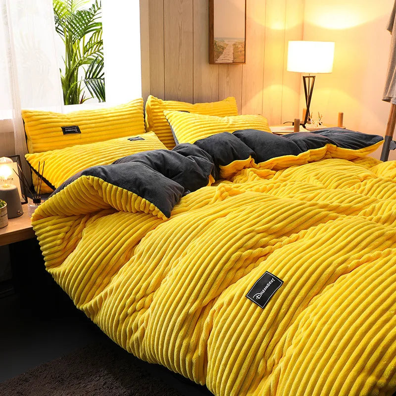 Thick Velvet Duvet Cover Set – Warm Solid Color 3-Piece Bedding, 12 Colors & 4 Sizes