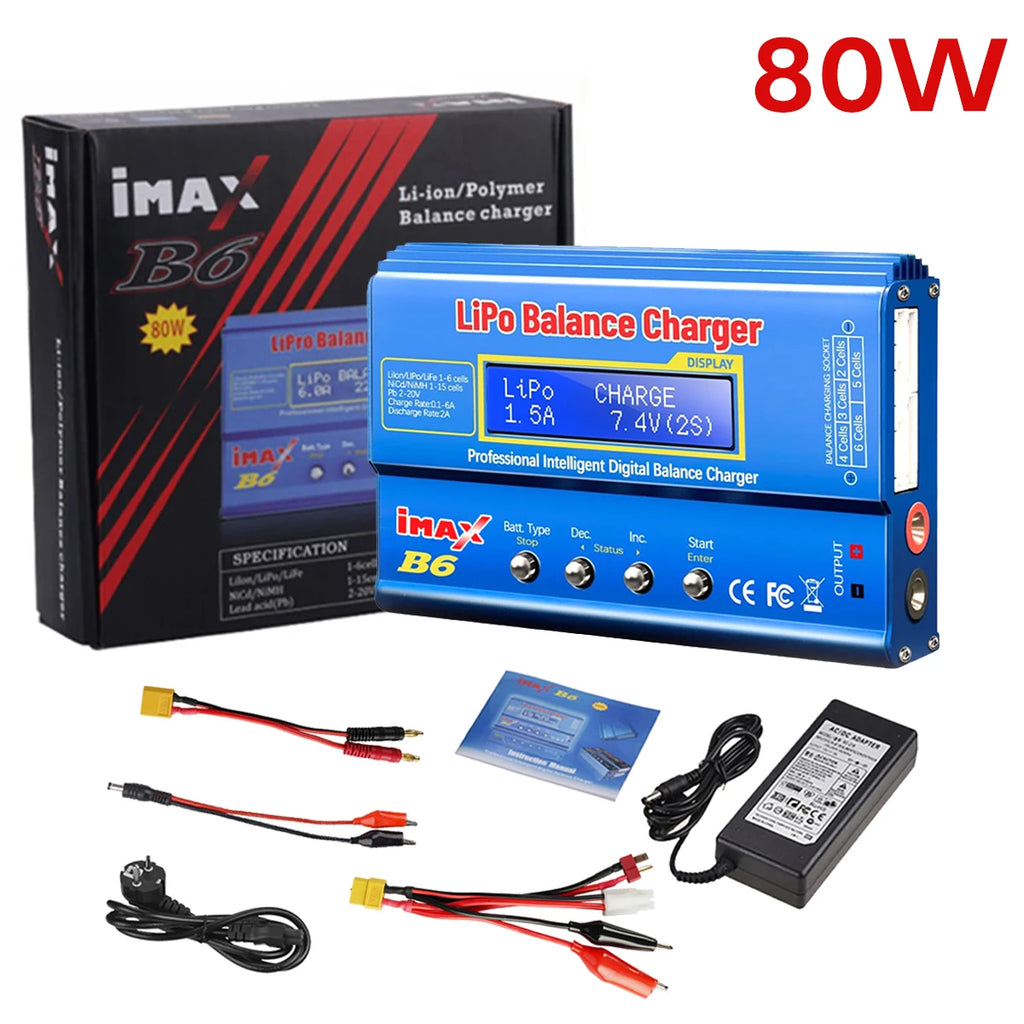 iMAX B6 80W LiPo Balance Charger Discharger – NiMH, Li-ion, NiCd, LiFe, Pb with 15V 6A Adapter