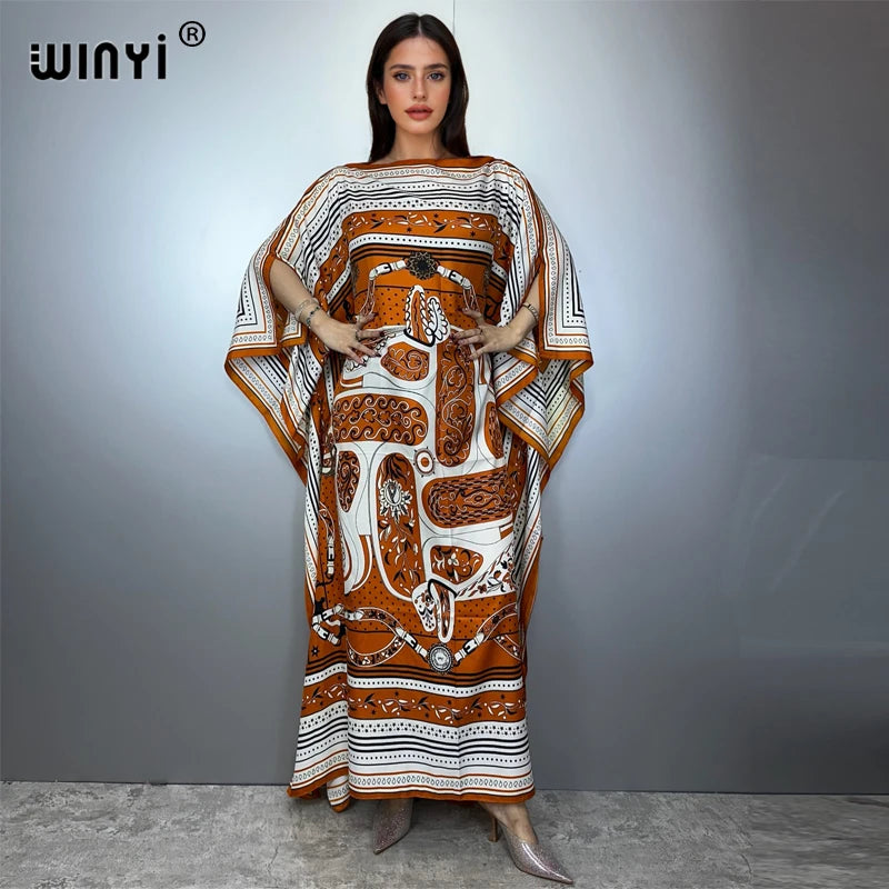 Batwing Maxi Printed Loose Dress — Fashion Design Elegant Party Summer Dress