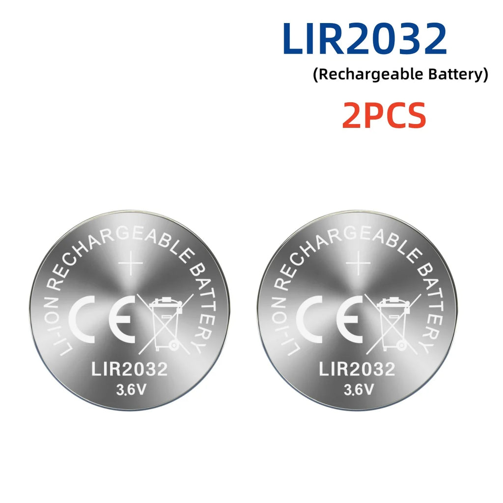 LIR2032 3.6V Rechargeable Button Battery – Lithium Coin Cell for Car Keys with Charger Option