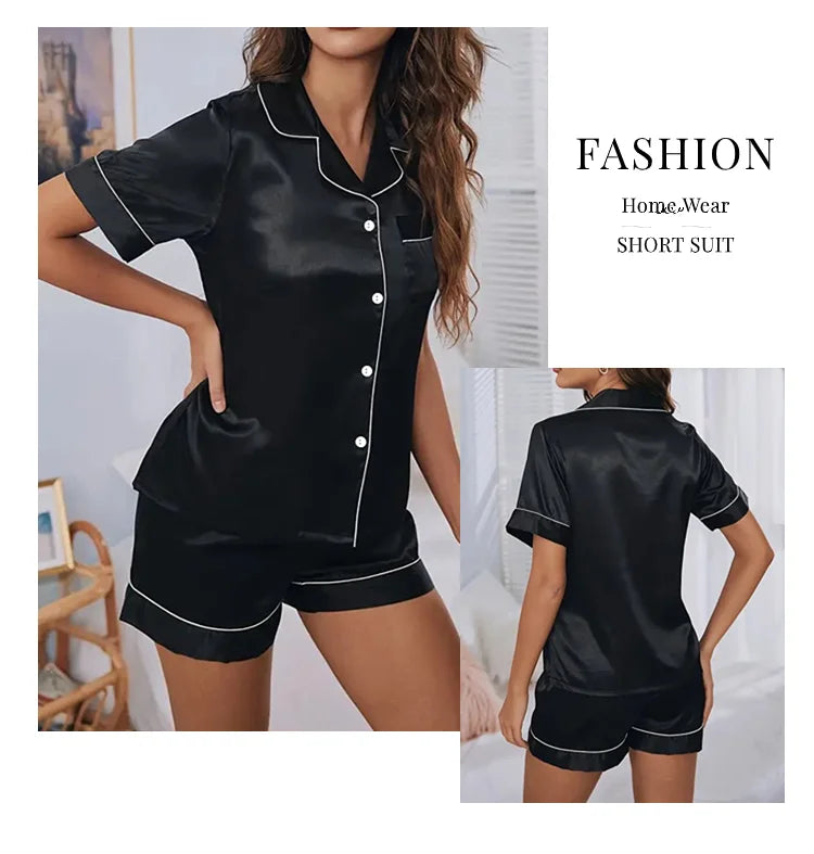 Women's Satin Button Down Pajama Set | 2-Piece Silk Sleepwear Top & Shorts