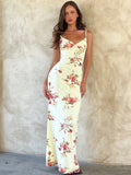 Sexy Y2K Floral Print Sleeveless Backless Bodycon Maxi Dress – Club Birthday & Party Dress