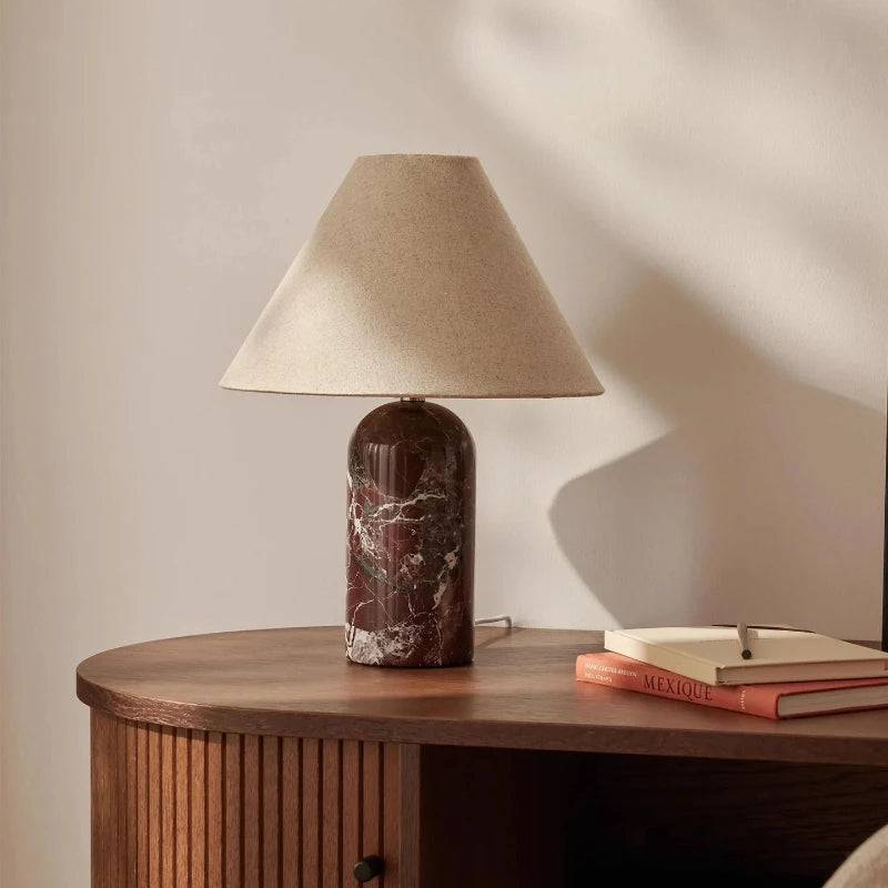 Marble Base Lamp – Tapered Fabric Shade