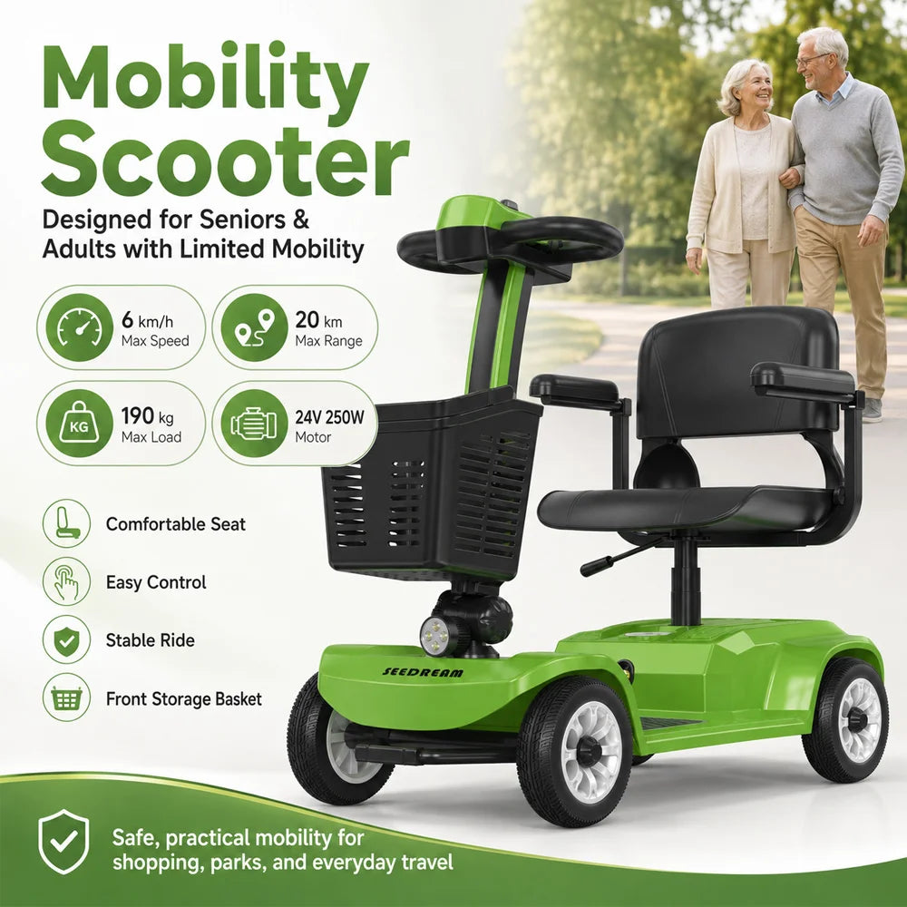 4-Wheel Mobility Scooter for Seniors – 24V 250W, 20 km Range