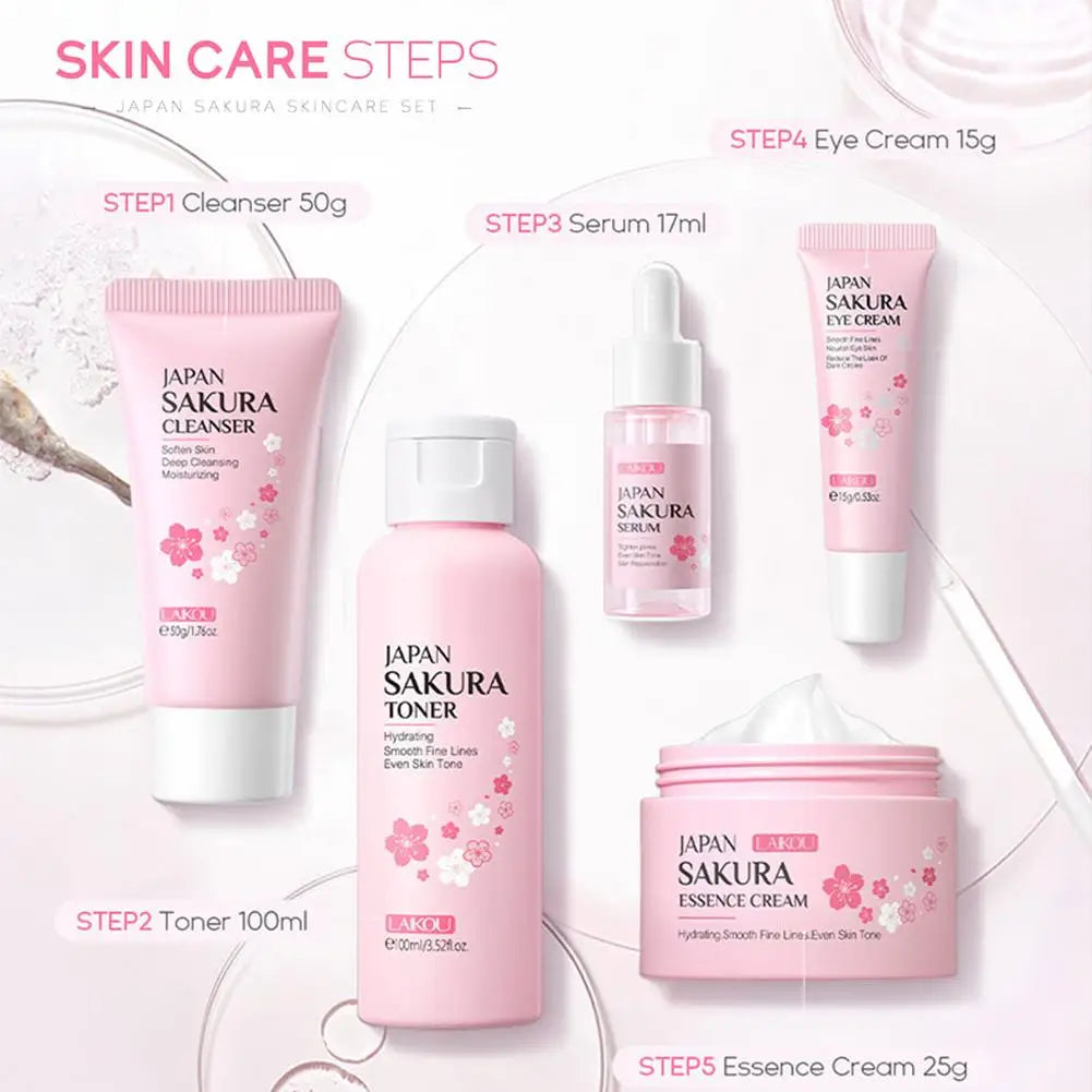 Sakura Skincare Gift Set – 3-Piece Travel Bag or 5-Piece Gift Box for Women