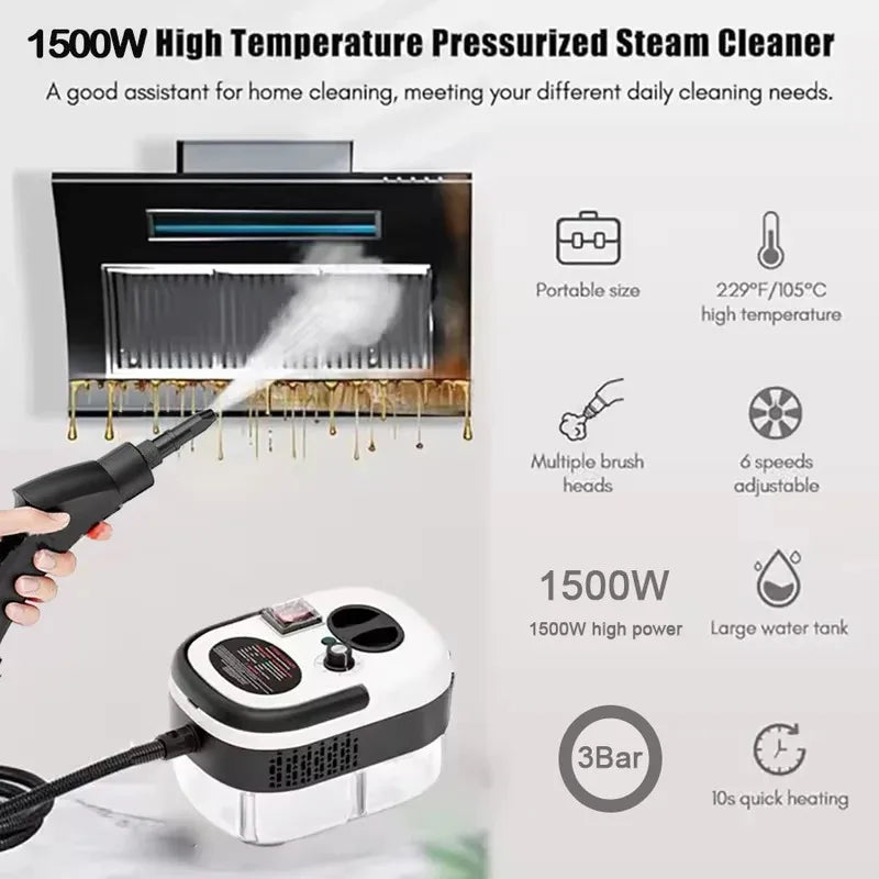 Portable Handheld Steam Cleaner — High-Temperature Pressurized Cleaning Machine with Brush Heads