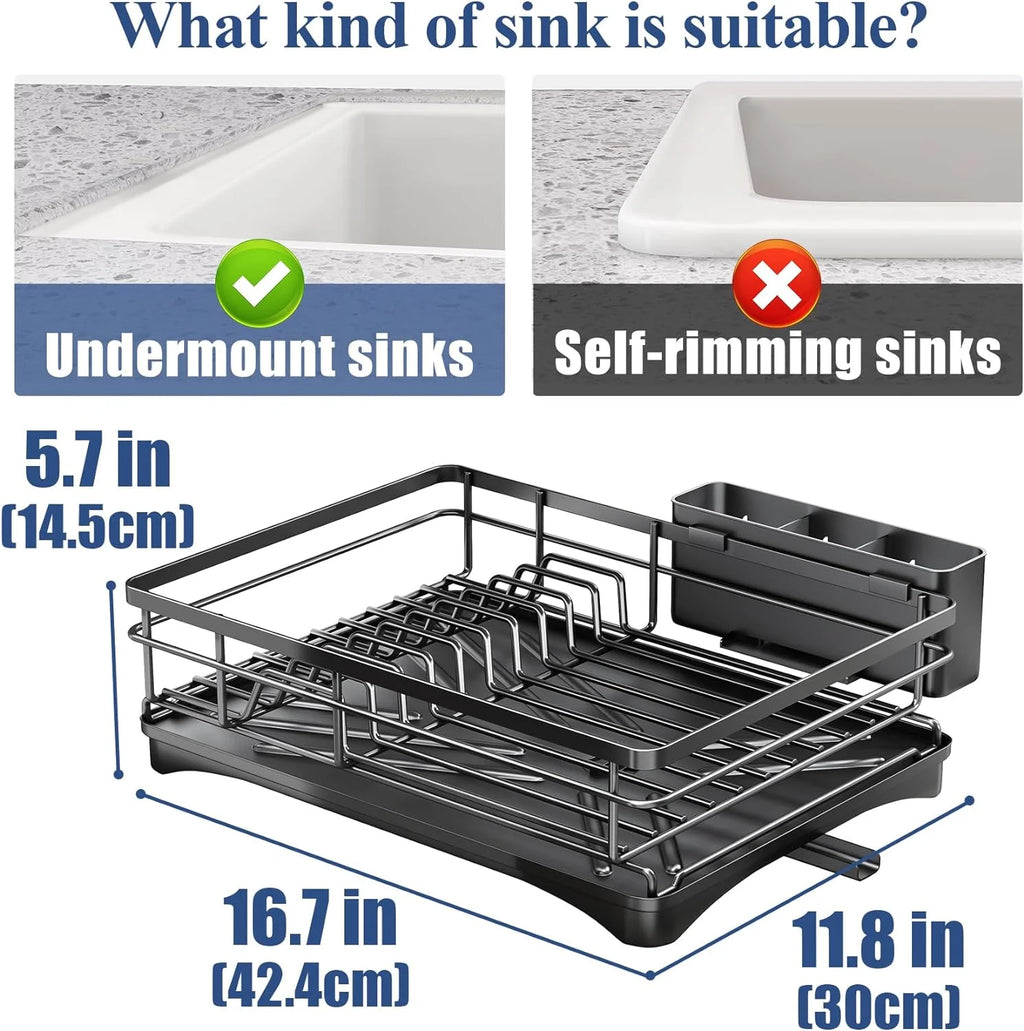 Large Dish Drying Rack with Drainboard — Rustproof Dish Drainer with Utensil Holder