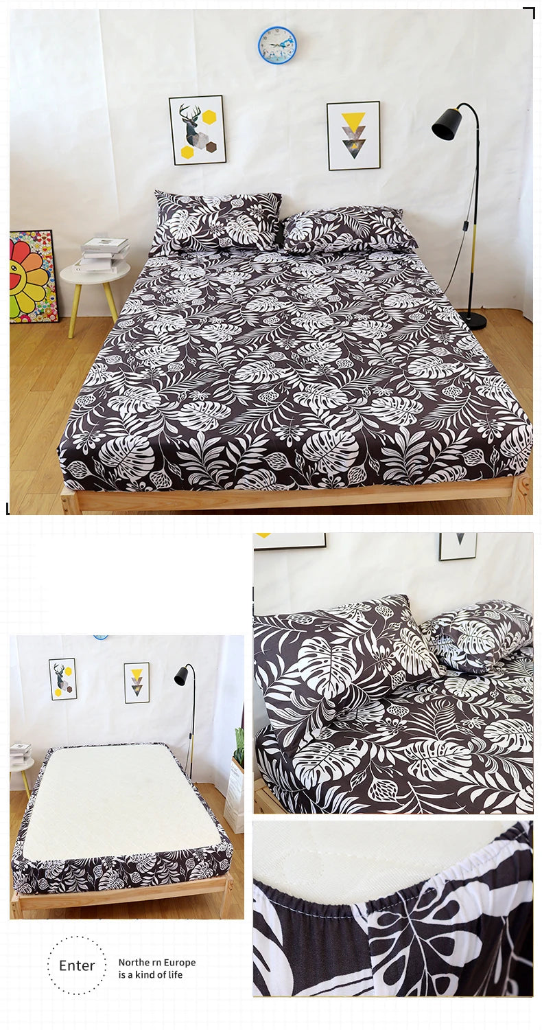White Marble Print Fitted Bed Sheet with Elastic Band | Single, Queen & King Size, All-Around Bed Cover