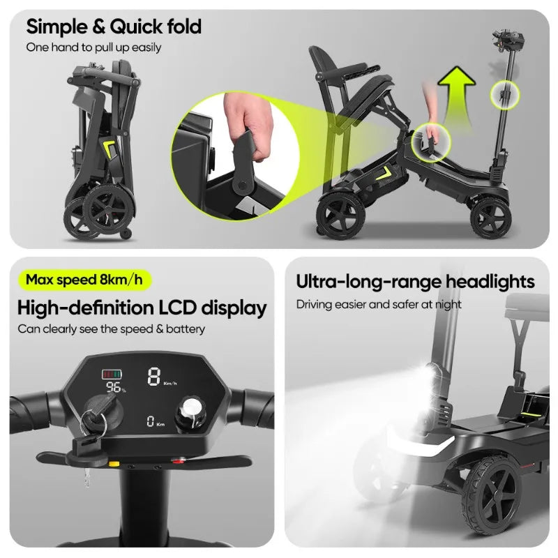Lightweight 4-Wheel Mobility Scooter, Foldable