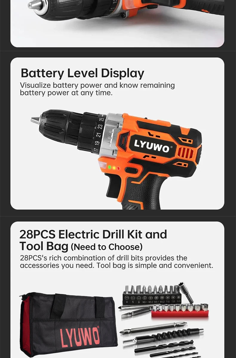 12V Cordless Drill with 25+1 Settings