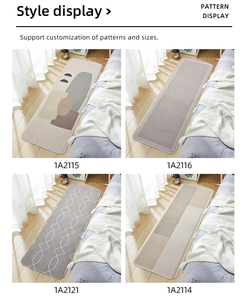 Cartoon Plush Bedside Floor Mat – Non-Slip Long Strip Rug for Bedroom, Sofa & Coffee Table