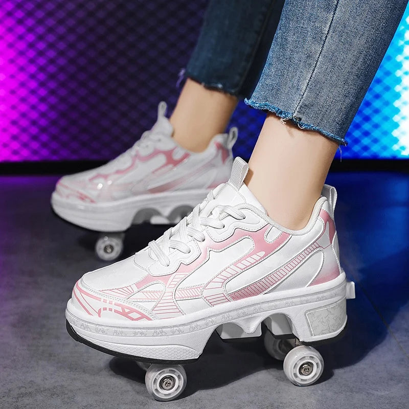2-in-1 Deform Wheel Roller Skate Shoes – Invisible Removable Pulley, Automatic Walking & Skating Parkour Shoes