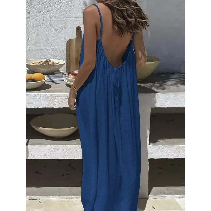 Women's Strapless Backless Loose Maxi Dress – Comfortable Sleepwear & Casual Home Dress