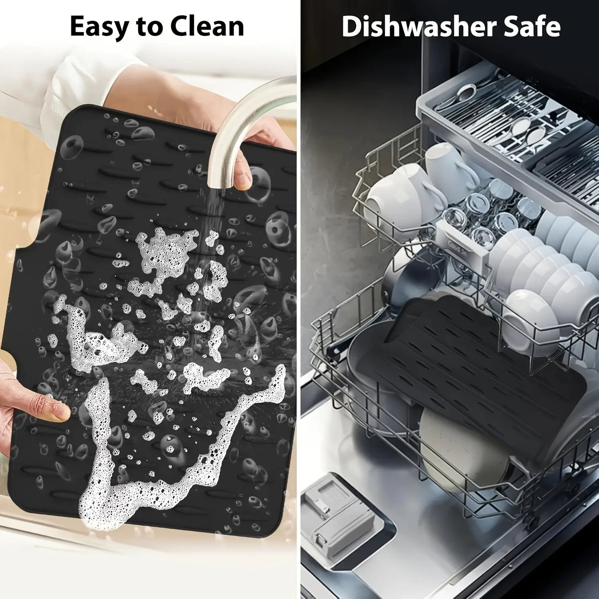 Silicone Drain Mat with Built-In Drainage – Large Rectangular Kitchen Countertop & Sink Mat