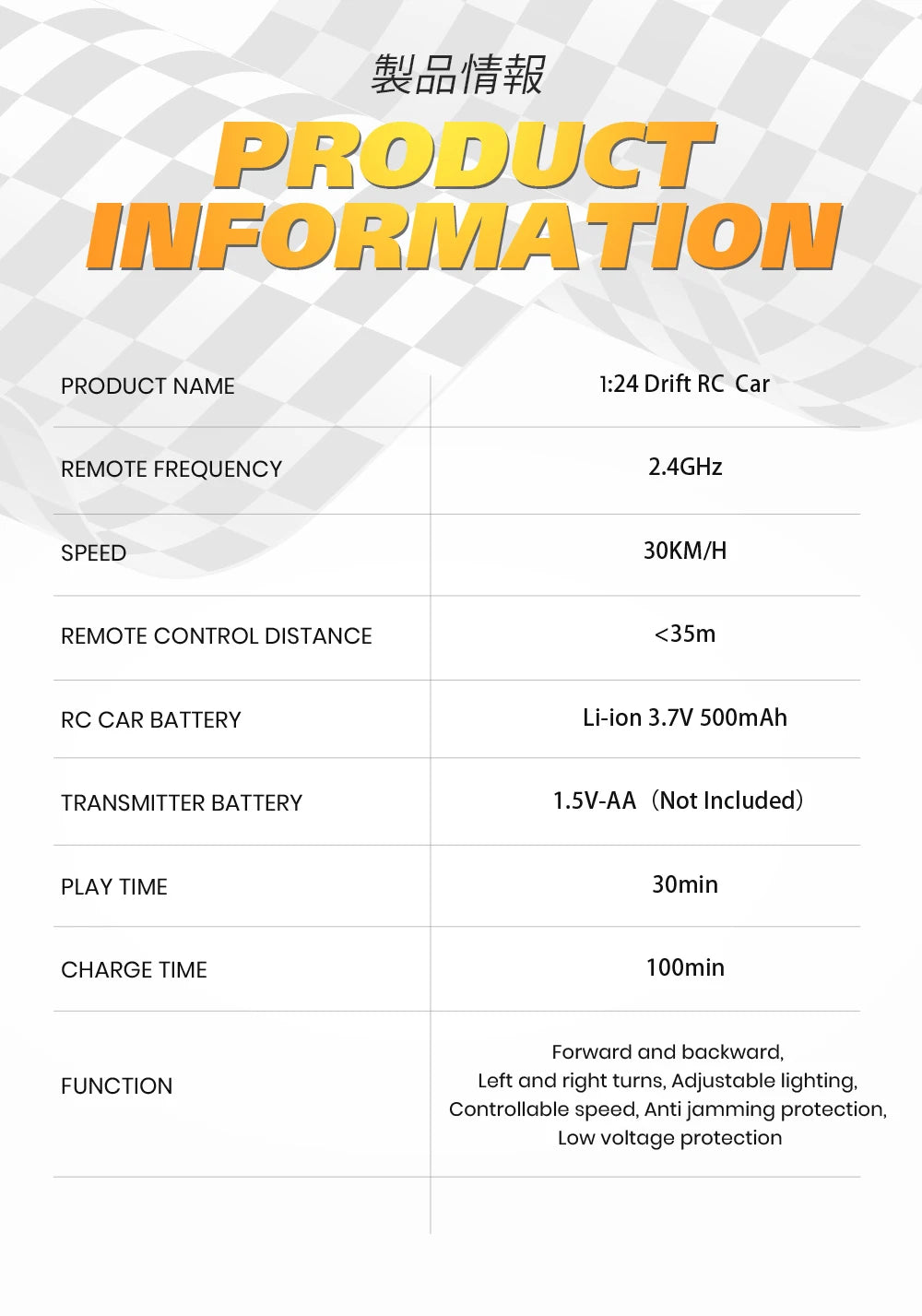 1:24 Scale 4WD RC Drift Car – 20KM/H High Speed LED Racing Vehicle
