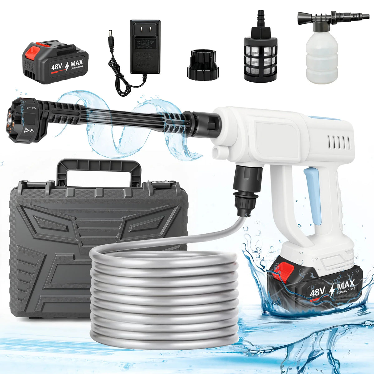 Cordless Pressure Washer – 21V, 6-in-1 Nozzle & Foam Kit