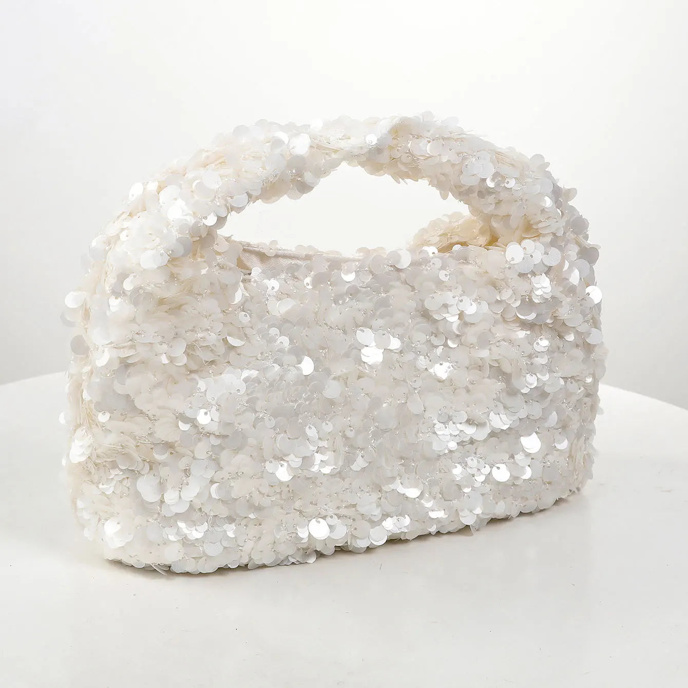 White Sequin Hobo Bucket Bag – Shiny Evening Clutch Tote for Wedding Party & Special Occasions