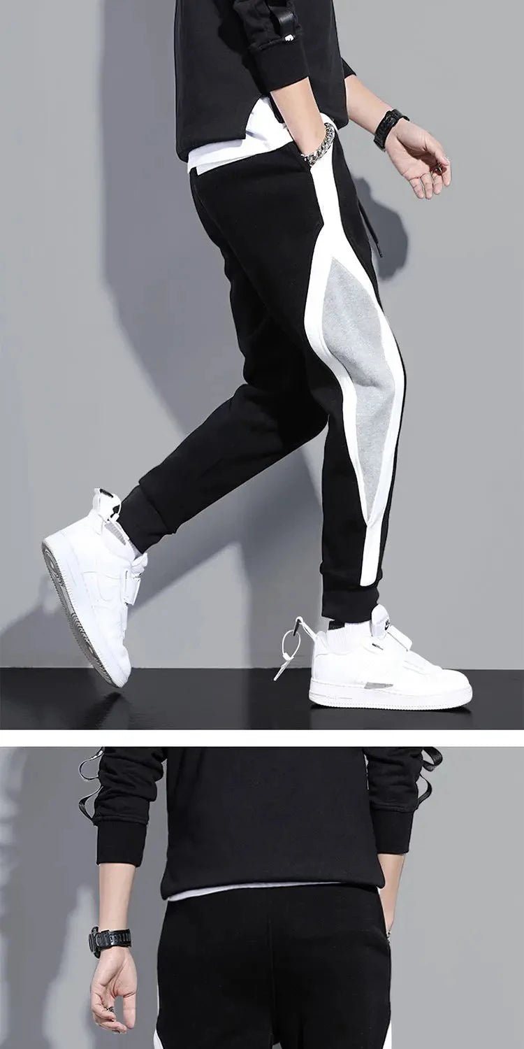 Men's Wide Leg Patchwork Nine-Point Pants — Cropped Streetwear Trousers