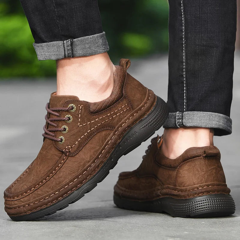 Men's Genuine Leather Lace-Up Casual Shoes